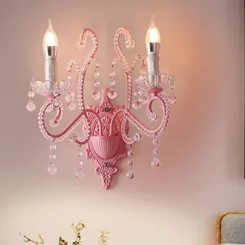 Estilo coreano princesa de quartos de estilo Europeu, cor-de-rosa do quarto de cabeceira decoração menina sala de crianças de cristal bonito lâmpada LB100915