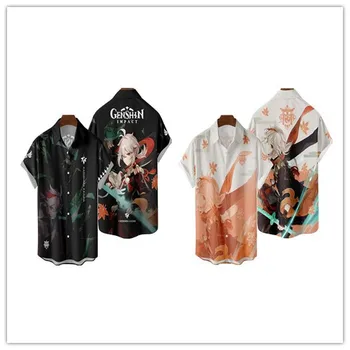 Genshin Impacto Kazuha Cosplay T-Shirt de Verão Impressos em 3D Praia de Curto Camisa