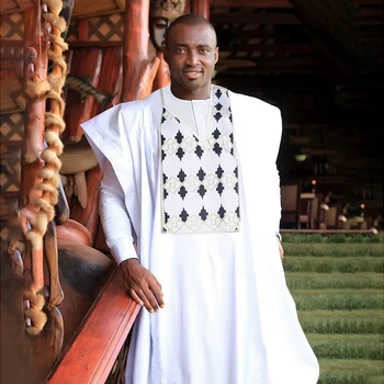 H&D de Novos Africanos Roupas para Homens de Casamento Tradicional Roupa Bazan Nigéria Bordado da Camisa Calças 3 PCS Conjunto Ocasião do Partido Vestido