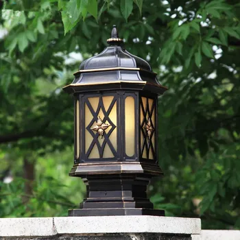 HAWBOIRRY Europeu de iluminação LED exterior varanda impermeável, à prova de ferrugem coluna lâmpada de jardim villa retro clássico corredor de luzes