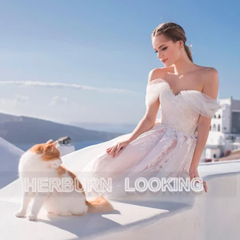 HERBURNL Princesa Vestido de Noiva Simples 2022 Tule SatinSweetheart Ombro Fora Feito Laço Apliques Robe De Mariée