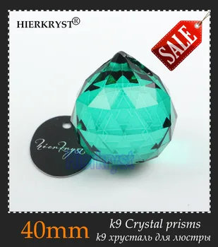 HIERKYST 40mm Buraco Verde, Bola de Cristal Suncatcher Prismas Pingentes para Lustres de Peças de Lâmpada de arco-íris de Enforcamento de Queda de 10 pcs #2049-8B