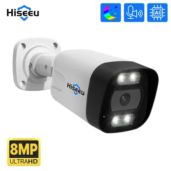 Hiseeu 2022 Exterior 8MP Áudio Vigilância CCTV sem Fio wi-FI Câmera HD duas luzes POE Câmera de Rede Interior de Monitoramento Remoto