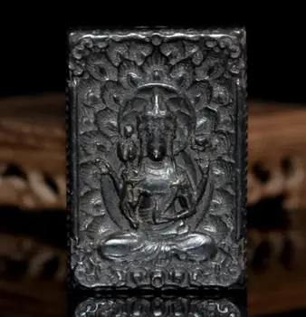 Hongshan cultura archaize o ferro preto meteorito bodhisattva Guanyin Buda amuleto estátua