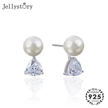Jellystory 925 prata esterlina brincos com pérola natural de água doce de zircão multa brinco feminino promessa de casamento de terceiros
