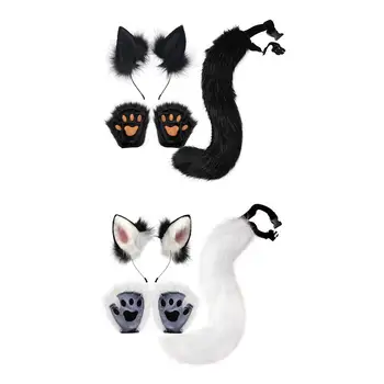 Kawaii Fox Orelhas, Cauda de Cosplay Adereços Conjunto Ouvidos Cabeça Acessórios de Cabelo Lolita Imitação Fox Fantasias para o Halloween Vestido de Fantasia