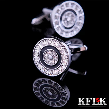 KFLK Marca de Luxo Prata botões de punho gemelos Cristal cuff link de Alta Qualidade abotoaduras camisa de abotoaduras para homens Jóias