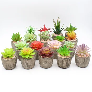 Linda Simulação Suculentas Mini Bonsai, Vasos de Plantas Artificiais com Pote Verde Falso Plantas Mesa de Casa a Decoração do Jardim