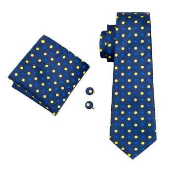 LS-1446 Barry.Wang Moda dos Homens de Gravata 100% Azul de Bolinhas de Seda, Gravata Japao Cufflink Definido Para os Homens da Festa de Casamento o Noivo de Negócios