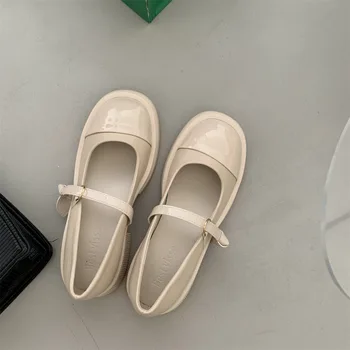 Mary Jane Mulheres Sapatos para 2022 Nova Primavera Grosso Calcanhar Senhoras Único Sapatos Bege Retro Dedo do pé Redondo Estilo francês Glirs Lolita Sapatos