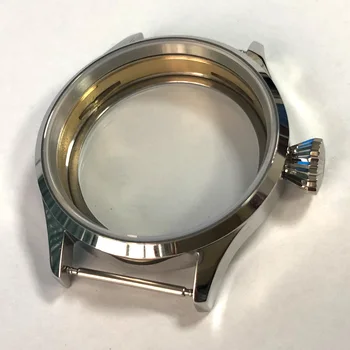 Mens watch caso 43mm de polimento de Aço Inoxidável Sapphire Vidro Ajuste ETA 6497/6498 mão de enrolamento Movimento de Luxo, de alta qualidade