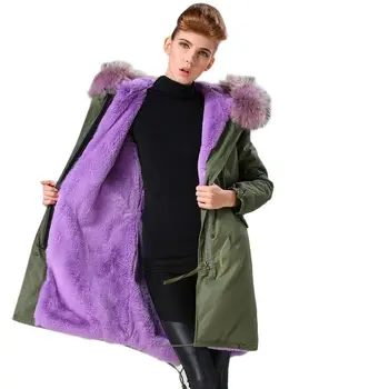 Mhnkro Lilás cor muito estilo elegante das mulheres de peles jaqueta,púrpura real raccoon gola estilo muito desgaste de inverno mr&mrs desgaste
