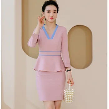 Moda das Mulheres de Saia Ternos de cor-de-Rosa Blazer e Jaqueta de Conjuntos de Senhoras Trabalho do Escritório de Negócios de uniformização dos Estilos