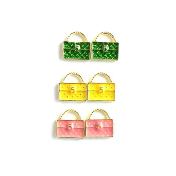 Moda de bolsa de Encantos de Esmalte em Tom dourado Pingente Gota de Óleo DIY Bracelete das Mulheres Colares de Jóias DIY Fazer 10pcs