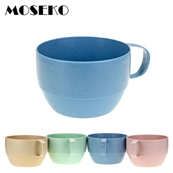 MOSEKO Portátil de Café Redonda Xícara de Chá de Trigo, Palha de Plástico Redonda Copos Copo de Canecas da Garrafa de Água da Chaleira Copo de Leite