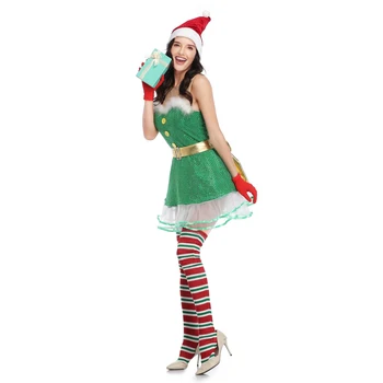 Mulheres adultas Verde de Paetês Cosplay Papai Noel Sexy Trajes de Natal Natal Sexy Santa Vestido de Traje