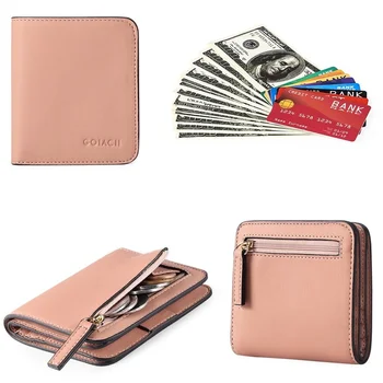 Mulheres elegantes RFID Bloqueio de Carteiras de Senhora PU Bolsa Pequena Bolsa da Moeda do Titular do Cartão de Crédito Feminino Curto Bolsa
