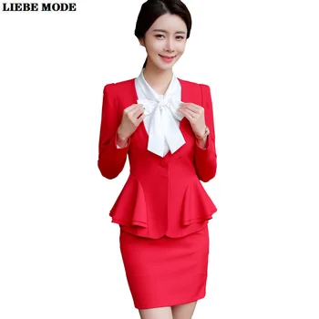 Mulheres Plus Size Blazer e Saia do Conjunto de Terno Formal para as Mulheres coreano Correspondência de V-pescoço Jaqueta de Babado e Saias, Ternos Office Roupas