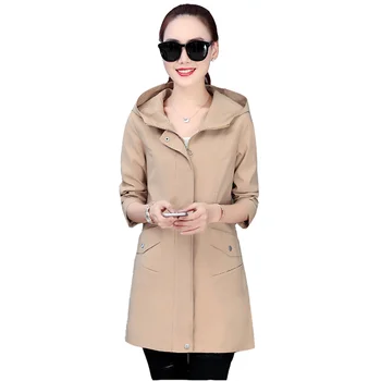 Mulheres trench coat casaco de primavera de 2022, a nova onda era fina de outono inverno média longa com Capuz jaqueta, casaco