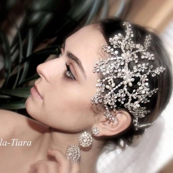 Noiva Lindo Cocar De Moda Crystal Pearl Ramos E Deixa Cabeça Artesanais De Tecido De Casamento Strass Acessórios De Cabelo
