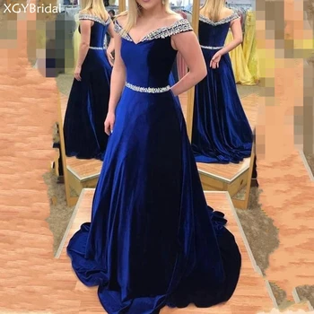 Nova Chegada de Uma Linha Frisada vestido de festa Azul Marinho Fora do Ombro sem encosto Vestido de Noite Formal, Vestido de Noite Vestidos de Festa