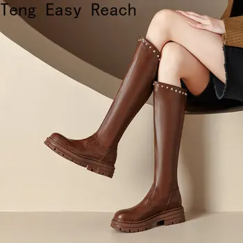 Novo outono e inverno de calçados femininos, botas longas, quentes, sola grossa, aumento, confortável, antiderrapante, joelho-comprimento Longo Botas