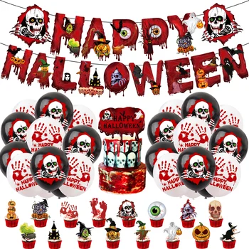 Novos Adereços Halloween 2022 Parte Da Decoração Do Esqueleto Sangrenta Balão Assustador Fantasma Crânio Balão De Halloween Bandeira Da Festa De Decoração