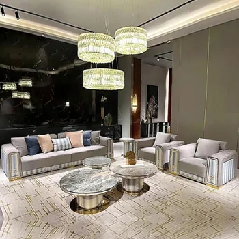 O estilo italiano de luz de luxo fosco sofá de couro grande família grande televisão de nível villa high-end toda a casa de móveis