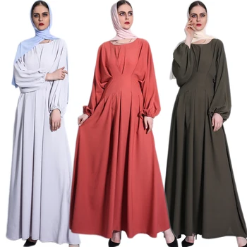 O Ramadã Islâmico Sólido Longo Vestido Mulher Manga Longa Árabe Abaya Turco Oriente Médio Maxi Manto Muçulmano Senhoras Vestido De Festa Da Moda