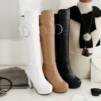 Oversize tamanho Grande, tamanho Grande, de Alta qualidade, outono e inverno as mulheres sapatos de bico Grosso Calcanhar botas de inverno para mulheres