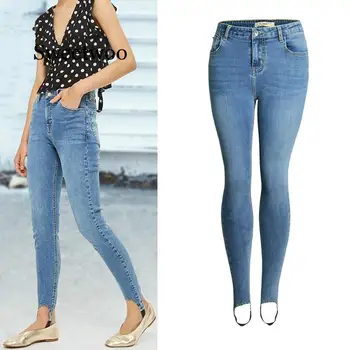 Passo em Pé Magro Jeans Para Mulheres Skinny de Cintura Alta Jeans Mulher Jeans Azul de Lápis, Calças de Cintura de Elástico Mulheres Jeans