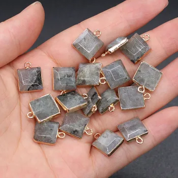 Pedra Natural Quadrada Labradorite forma Semi-preciosas Pingente de Encantos Para fazer jóias DIY colar e brinco de acessórios