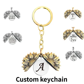 Personalizado A-Z Letras Iniciais de Girassol Keychain o Seu é o Meu Sol Letras Originais Chaveiros para Homens Mulheres Anel de Chave de Quinquilharias