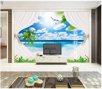 Personalizado com foto de papel de parede 3d murais papel de parede. bela paisagem da árvore de praia pintura de paisagem PLANO de fundo do papel de parede decoração da casa