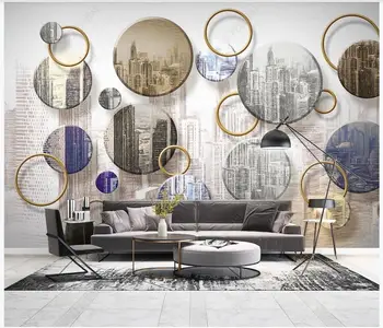 Personalizado com foto de papel de parede para parede 3 d Modernos de geometria do círculo de luxo, pintados à mão, arquitetura urbana PLANO de fundo mural