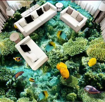 personalizar o piso de pvc HD mundo subaquático sala de estar do Hotel corredor de decoração em 3d em carpete pintura