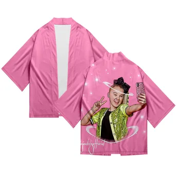 Populares cor-de-Rosa Tops 3D JOJO SIWA Quimono T-Shirts Mulheres Homens de Proteção solar Camisa Casual de Verão Fresco Casaquinho de Meninos Meninas rapazes raparigas Tees