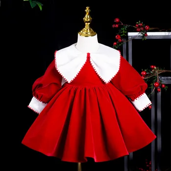 Princesa Vestido De Menina De Lapela Longa Manga Frisado Frocks Criança Vestido De Ano Novo Festa De Natal Bola Vestidos De Bebê Boutique De Vestidos De Baile