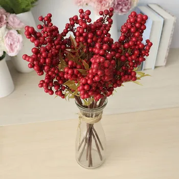 Red Berry Escolher Holly Ramo de simulação de decoração de flores Artificiais Festa de casamento, Decoração do sztuczne kwiaty do navio da gota Novo