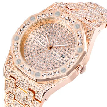 Relógio de ouro, Homem de Luxo Diamante Gelado Fora Relógios de melhor Marca de Luxo Masculina de Alta Qualidade Relógio de Quartzo para homens relógio feminino