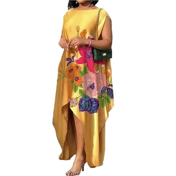 Se Dashiki, Impresso Africana Vestidos Para Mulheres De Verão Solto Tamanho Grande Assimétrico Longo Maxi Vestido De Princesa Da Moda Tradicional Abaya