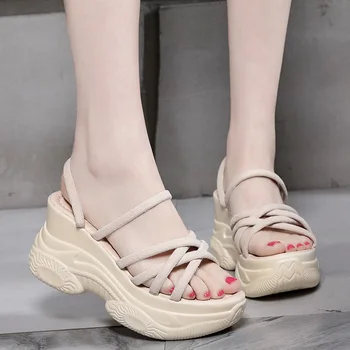 Senhoras Conforto Salto De Cunha Sandálias De Verão 2022 Sólido Rebanho Sapatos De Plataforma Alta De Mulheres Casual Robusto Gladiator Sandals Mujer