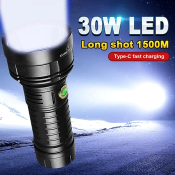 Super Poderoso 30W LED Lanterna Tática Lanterna Recarregável USB Waterproof a Lâmpada Ultra Brilhante Lanterna de Acampamento Trabalho Flash de Luz