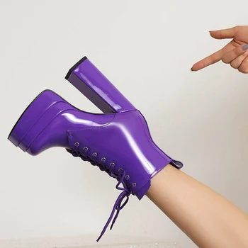 Tamanho Grande Parte Tornozelo Botas Para Mulheres Bombas De Salto Alto Senhoras Modernas Botas 2022 Moda Dedo Do Pé Quadrado Curto Plataforma Sapatos Femininos