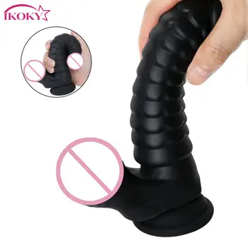 Vagina Massagem Preto Brinquedos Sexuais para as Mulheres Masturbador Feminino Plug Anal em Silicone Realisitic Pênis Grande Vibradores Com ventosa