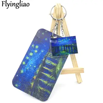 Van gogh Céu Estrelado chaveiro lindo pingente de chave de cadeia de jóias saco de mulheres-chave da cadeia de brinquedo infantil presente