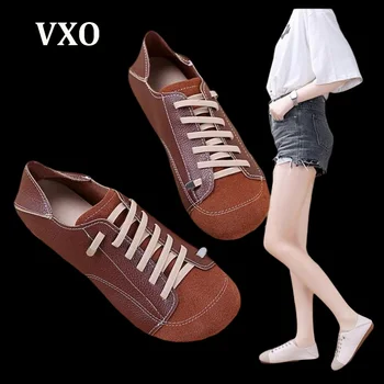 VXO Mulheres Mole, Sapatos de Couro Mulheres Cinta Elástica Casuais Sapatos de Sola Macia Sapatos Casuais Artesanal Retro Sapatos