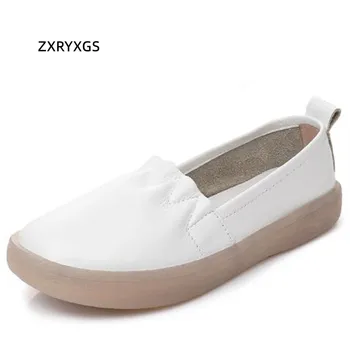 ZXRYXGS 2022 Outono Premium Soft Real Sapatos de Couro Branco Casual Tênis Televisão Sapatos de Mulher a Enfermeira Sapatos de Conforto Sola Macia Preto