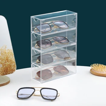 Óculos De Armazenamento De Caixa De 4 Camadas Copos Grandes Organizador Caixa Multifuncional Empilhável Titular Ecrã Reutilizáveis Acrílico Cosméticos
